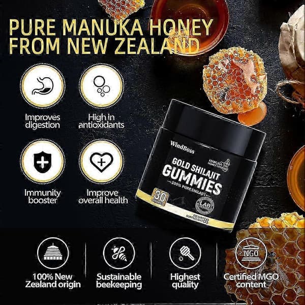 2025 Nutrition Gels & Chews Gold Shilajit Gummies 30 stk. til mænd og kvinder A