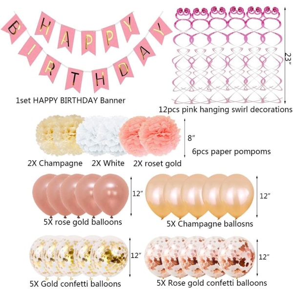 Fødselsdagspynt, tillykke med fødselsdagen for piger og kvinder inkluderer