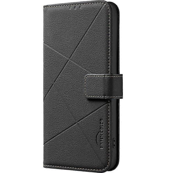 Geometrisk mønster RFID læder telefoncover (sort, til Samsung Galaxy S23 FE 5G)