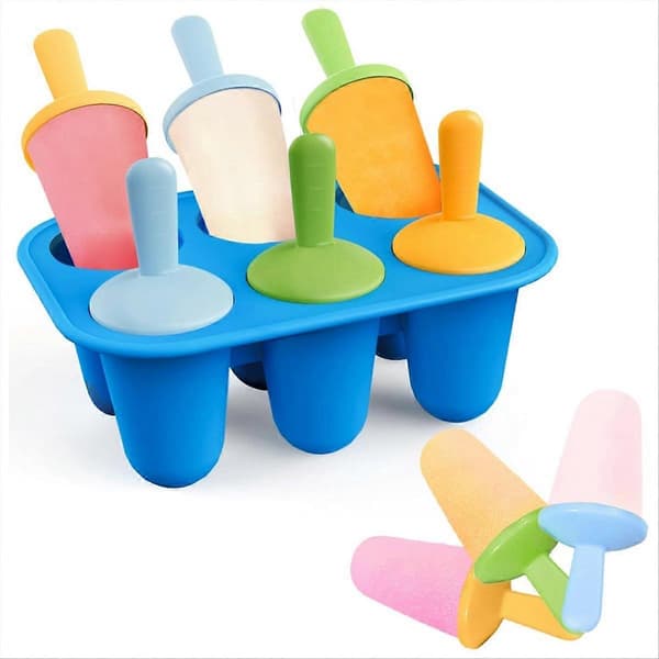 Popsicles formar silikon, 6 stycken isformar, småbarnsglassformar A