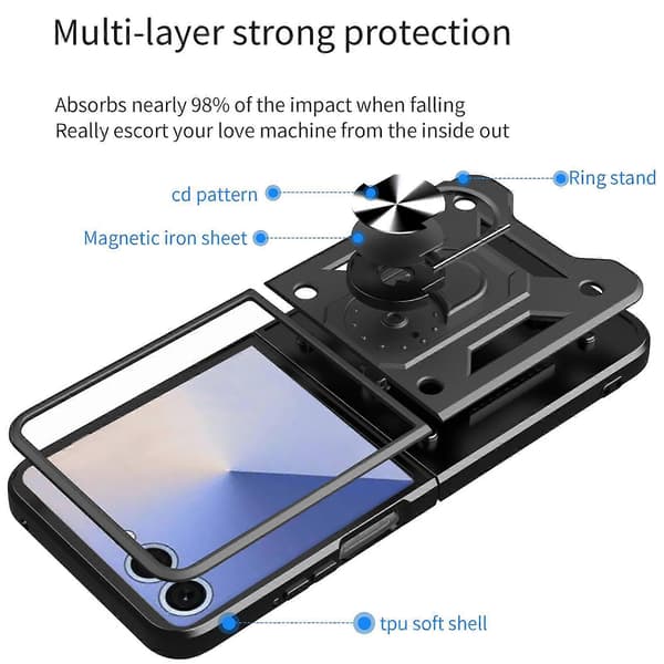 Armor Magnetic Bracket TPU+PC-telefonfodral för Samsung Galaxy Z Flip7