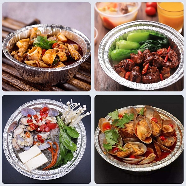 Engångs Aluminium Fryssäker & Ugnsfasta Formar, 9-tums Runda Folieformar för Bakning, Matlagning, Rostning, Perfekt för Paj och Grillning, Miljövänlig och