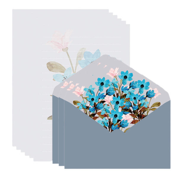 Sæt med brevpapir og konvolutter, blomsterdesign 40 brevpapir
