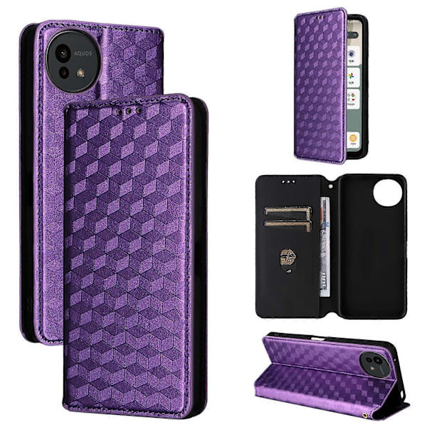 Cubic Grid Texture Flip Læder Telefonetui (Lilla, Til Sharp Aquos wish5)