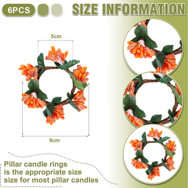 Høst Julelysestake Ring for Lys, Sett med 6, Passer 4cm Lys, Lysestakekranser, Blomsterdekorasjoner for Midtstykker og Spisebord