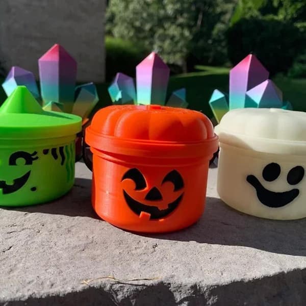 Græskar Mini Kurv Bærbar Græskar Slikbeholder med Låg til Trick or Treating A