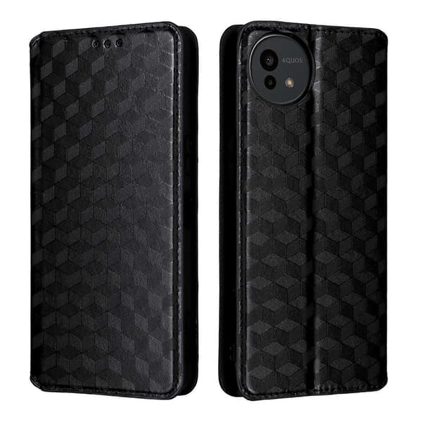 Cubic Grid Texture Flip Läderfodral för telefon (svart, för Sharp Aquos wish5)