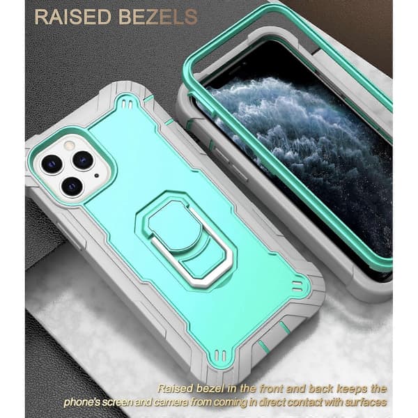För iPhone 11 Pro PC + Gummi 3-lagers Stötsäkert Skyddsfodral med Roterande Hållare