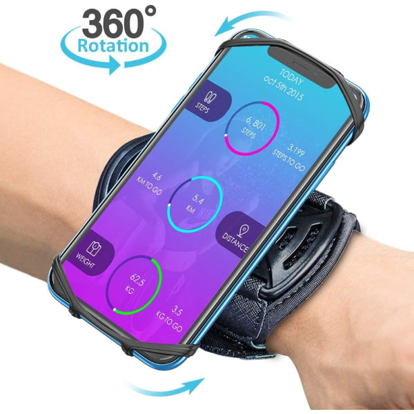 Mobiltelefonficka igång, 360° rotation handled mobiltelefonhållare jogging för alla telefoner med skärmen på, mobiltelefon armband med nyckel