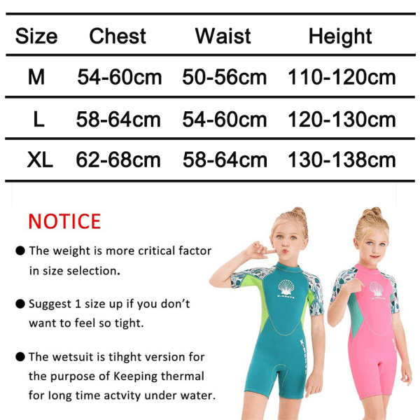 Wetsuit Kids Shorty Thermal Diving Badedrakt for Jenter Gutter Yout