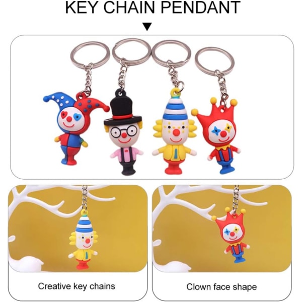 4 Pcs Doll Keychain Clown Figure Toy Keyring Key Ring Collectibl