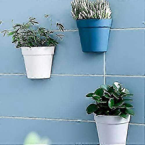 Set med 2 vägghängande blomkrukor i plast för inomhus- och utomhusbruk, gräddvit A