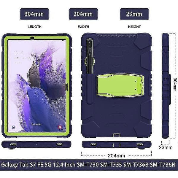 För Samsung Galaxy Tab S7+/ Tab S7 Fe / Tab S8+ 3-lagers skyddsskärmram + PC + silikonkombinationsfodral med hållare A