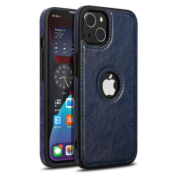 Fodral för iPhone 13 saknad etikett läderfodral-blå affärs anti-fall nr 9086