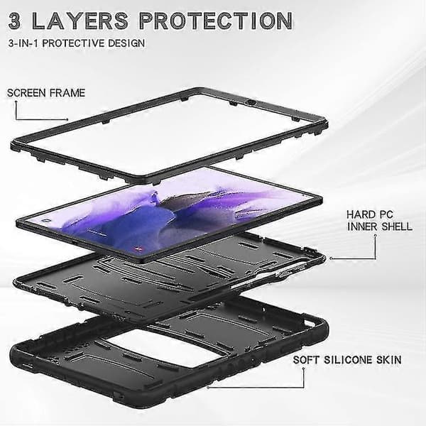 För Samsung Galaxy Tab S7+/ Tab S7 Fe / Tab S8+ 3-lagers skyddsskärmram + PC + silikonkombinationsfodral med hållare A