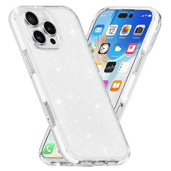 Kompatibel med iPhone 16 Pro Max Glitterdeksel PC-bakside TPU+TPE-ramme Bling Sparkle Støtsikkert deksel A