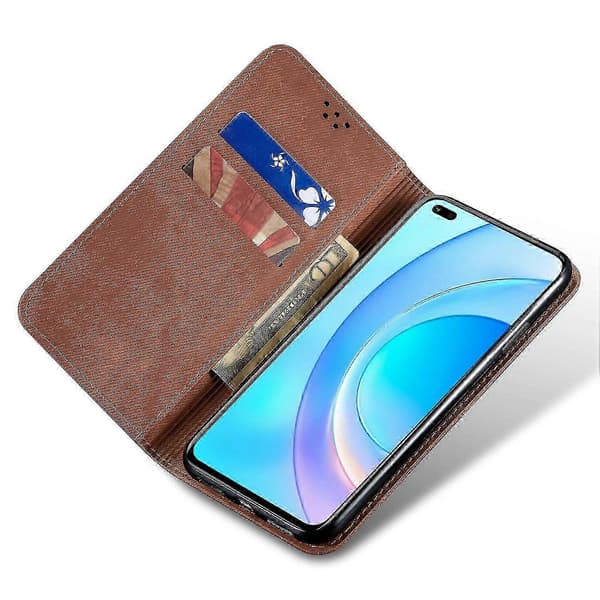 För Honor Magic6 Pro 5G Läderfodral Plånboksfodral Jeans Tyg Textur - KhakiEspressoStyle B Honor Magic6 Pro 5G