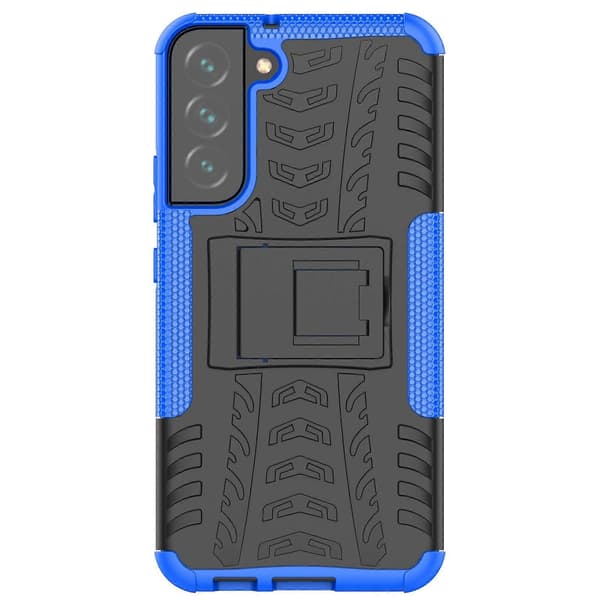 För Samsung Galaxy S22+ 5G Däcktextur Stötsäkert TPU+PC Telefonfodral med Hållare Blå