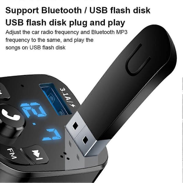 Bluetooth 5.0 Trådløs Bil FM-sender MP3-afspiller Radio 2 USB-opladeradapter