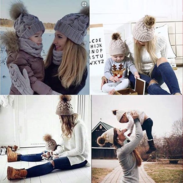 Lue for småbarn, farge vinter dobbel pom pom strikket lue
