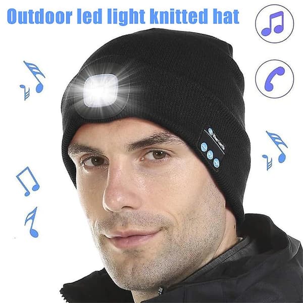 LED Bluetooth-lue med LED-hodelykt, oppladbar med trådløs Bluetooth A