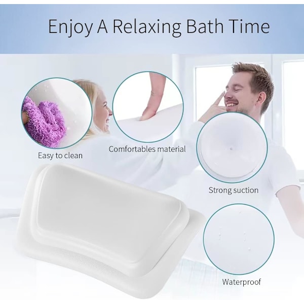 Lyxig badkudde för spa-liknande avkoppling, halkfria sugproppar, vattentätt nackstöd, ventilerande Air Mesh-tyg, justerbar ergonomisk design