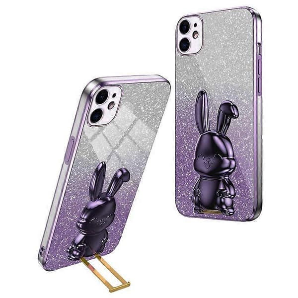 Kompatibel med iPhone 12 Galvaniserat Kaninfodral Utdragbart Stöd Smarttelefonfodral A