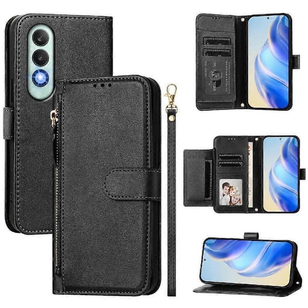 Flip-etui til Oneplus NORD CE4 5G PU-læder magnetisk lynlås kortholder-sort