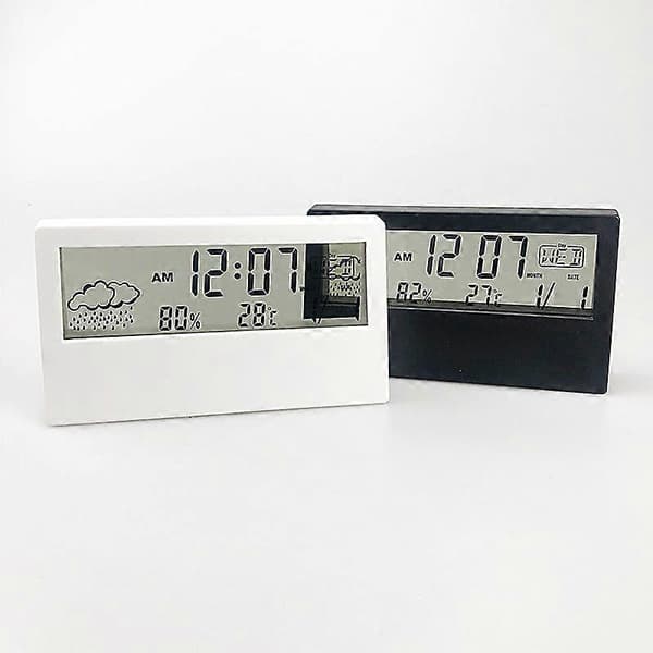 Hygro-temperatur- och luftfuktighetssensor Väggmonterad dekorativ klocka med digital display och stilren design (vit) A