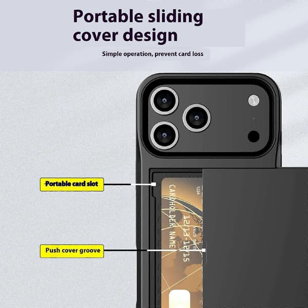 For iPhone 17 Pro Max-deksel med skyvekortholder PC + TPU-telefonbakdeksel