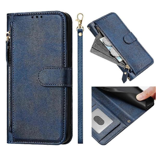 Flip-etui til UMIDIGI Note 90 PU-læder magnetisk lynlås kortholder blå