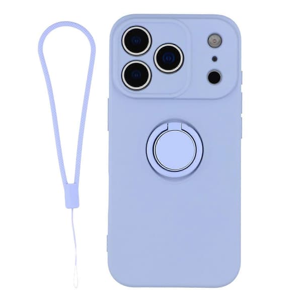 För iPhone 17 Pro Max Silikonskal med Rem Ring Kickstand Telefonfodral (Lila, Lila)