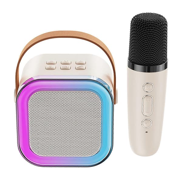 Mini Karaokemaskin för barn med 2 mikrofoner Bärbar Bluetooth-högtalare med LED