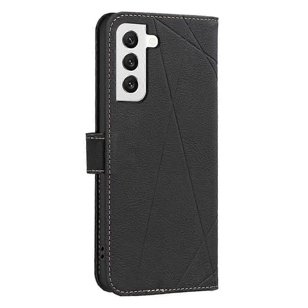 Geometrisk mønster RFID læder telefoncover (sort, til Samsung Galaxy S21 5G)