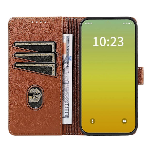 För iPhone 16 Pro Läderfodral Litchi Textur RFID-blockerande Plånboksställ Telefonfodral