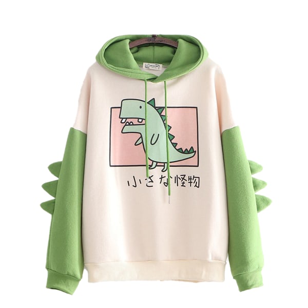 Lille pigers søde dinosaur pullover hættetrøje sweatshirt splice hætte