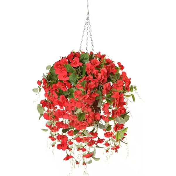 Handgjord korg, konstgjorda hängande blommor för utomhusdekoration på verandan, vattentäta konstgjorda hibiskusrankor i siden med UV-skydd i planteringskärl