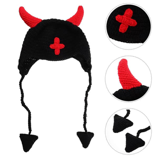 Halloween strikket hue med horn design, 1 stk A