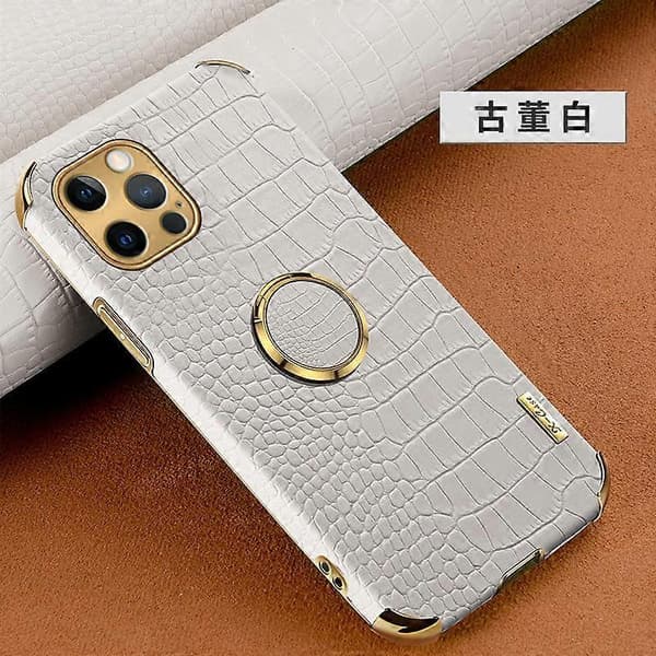 Etui til iPhone 13 Mini Hvit Ring Type PU Krokodillelær Myk Ringstativ Full Pakke No8810 A