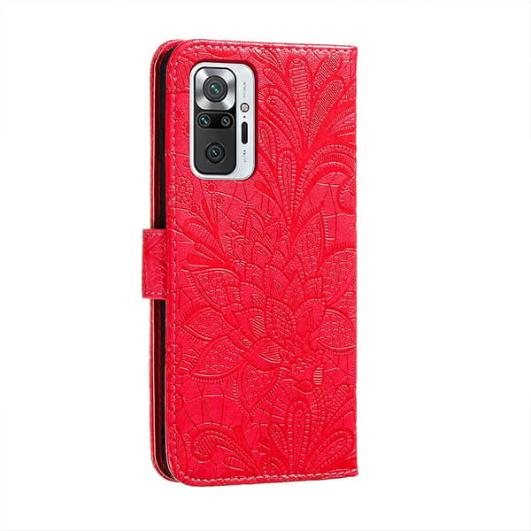 For Xiaomi Redmi Note 10 Pro Blonder Blomst Skinnveske Rød