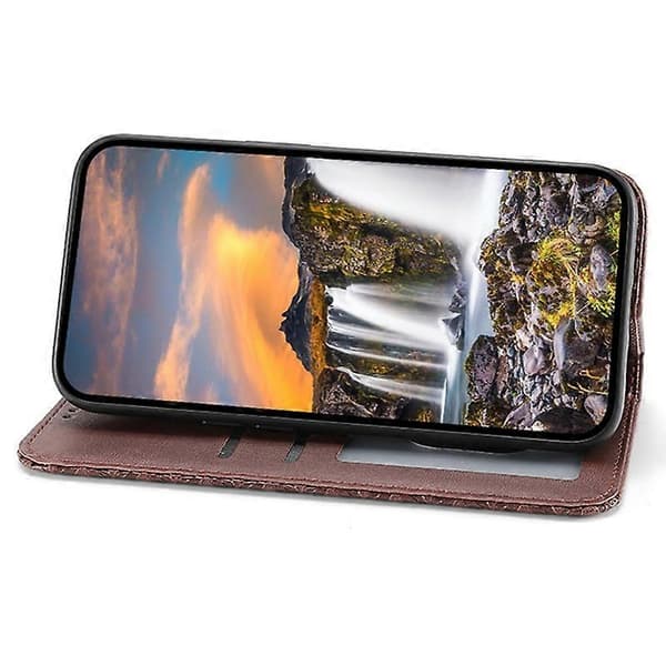 För iPhone 16 Plus Stativfodral Präglat PU-läder Plånboksfodral