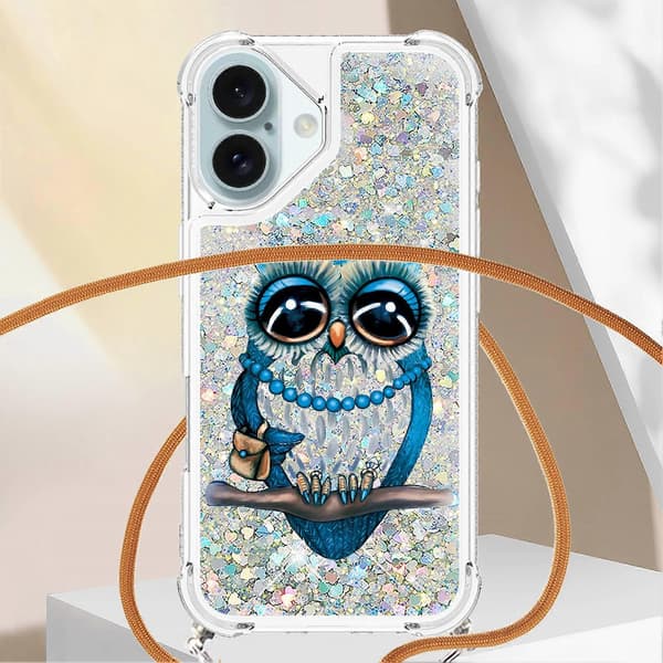 For iPhone 16 Plus TPU-deksel med snor, telefondeksel med kvikksandmønster