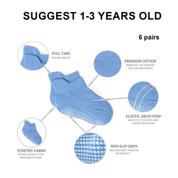 6 par forårs- og vinterbaby-anti-skrid-greb-ankelstrømper med ikke