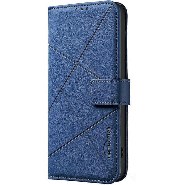 Geometriskt mönster RFID Läder Telefonfodral (Blå, För Samsung Galaxy S22 5G)