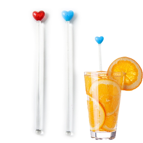 2 stk. Glass Swizzle Sticks med Love Heart Head Gjenbrukbar Kaffe