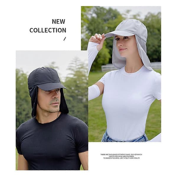 Solhat med nakkeklap og bred skygge, store kanter, sammenfoldelig solbeskyttelse, unisex solhat til sommer A