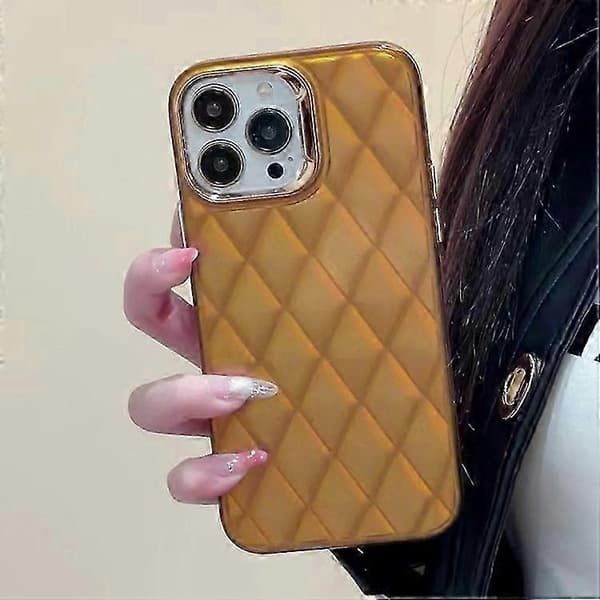 Til iPhone 15 3D Rhombus Galvanisering TPU Hybrid PC Mobiltelefoncover Guld iPhone 15