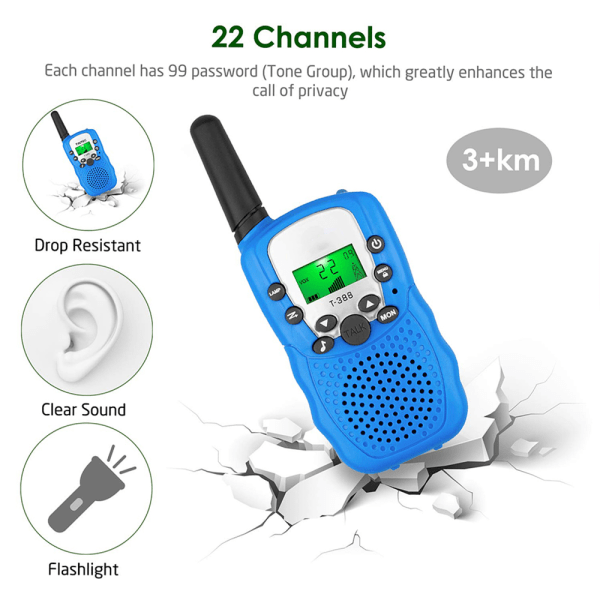 Walkie Talkie 3-pakning for barn, rekkevidde 3 mil