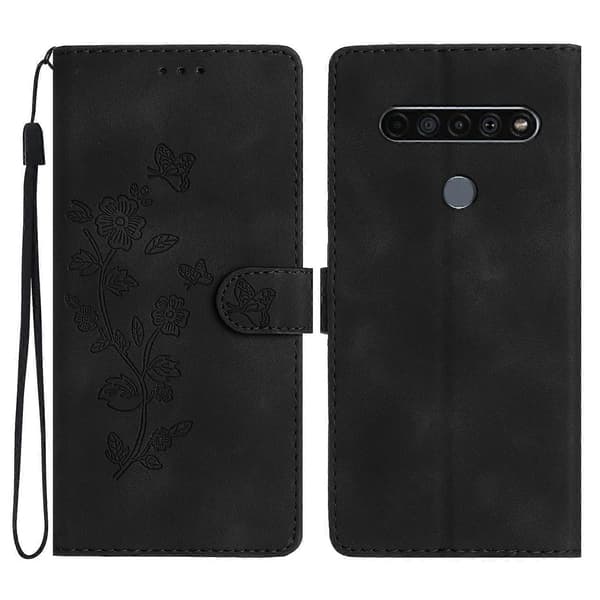 Blomfjäril präglingsmönster läderfodral för LG K51S