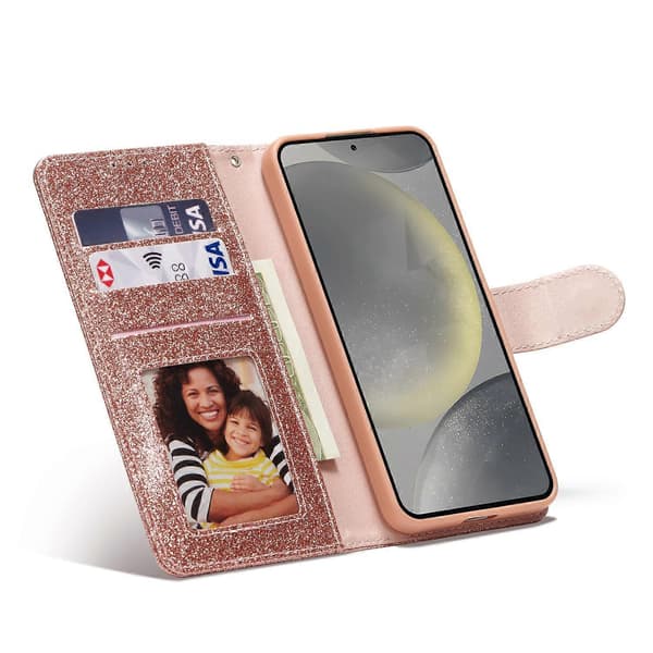 Glitterpulver Kärlek Läder Telefonfodral för Samsung Galaxy S25 5G